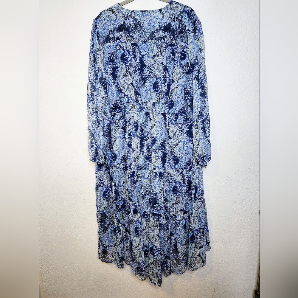Joie Blue Parisian Paisley Chiffon Balloon Maxi Dress Sz XXL NwT Tiered Ruffles - Picture 7 of 15